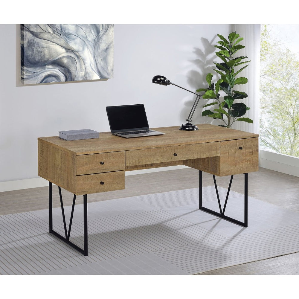 English Elm Vellun Mango Wood Grain Writing Desk with Four Drawers and Black Metal Base B062P507840