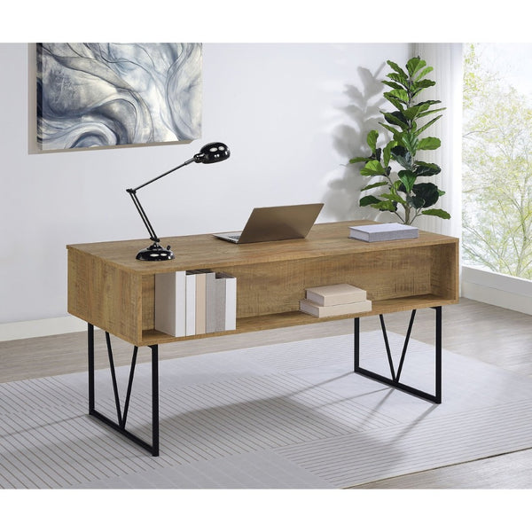 English Elm Vellun Mango Wood Grain Writing Desk with Four Drawers and Black Metal Base B062P507840