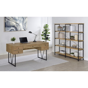 English Elm Vellun Mango Wood Grain Writing Desk with Four Drawers and Black Metal Base B062P507840