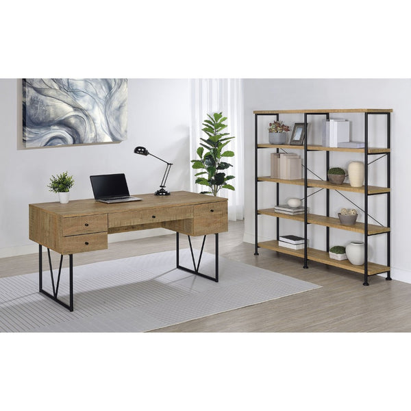 English Elm Vellun Mango Wood Grain Writing Desk with Four Drawers and Black Metal Base B062P507840