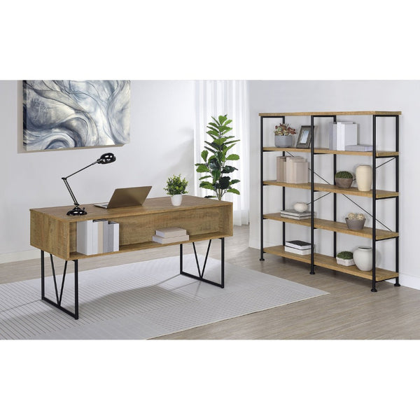 English Elm Vellun Mango Wood Grain Writing Desk with Four Drawers and Black Metal Base B062P507840