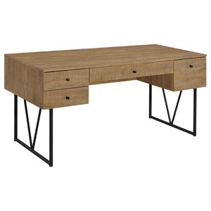 English Elm Vellun Mango Wood Grain Writing Desk with Four Drawers and Black Metal Base B062P507840
