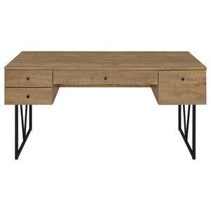 English Elm Vellun Mango Wood Grain Writing Desk with Four Drawers and Black Metal Base B062P507840