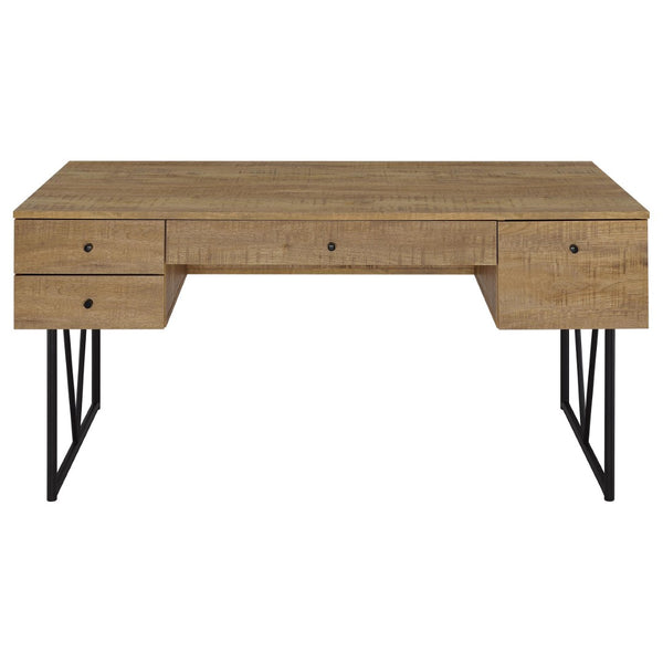 English Elm Vellun Mango Wood Grain Writing Desk with Four Drawers and Black Metal Base B062P507840