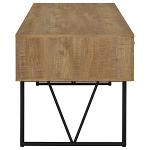 English Elm Vellun Mango Wood Grain Writing Desk with Four Drawers and Black Metal Base B062P507840