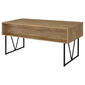 English Elm Vellun Mango Wood Grain Writing Desk with Four Drawers and Black Metal Base B062P507840