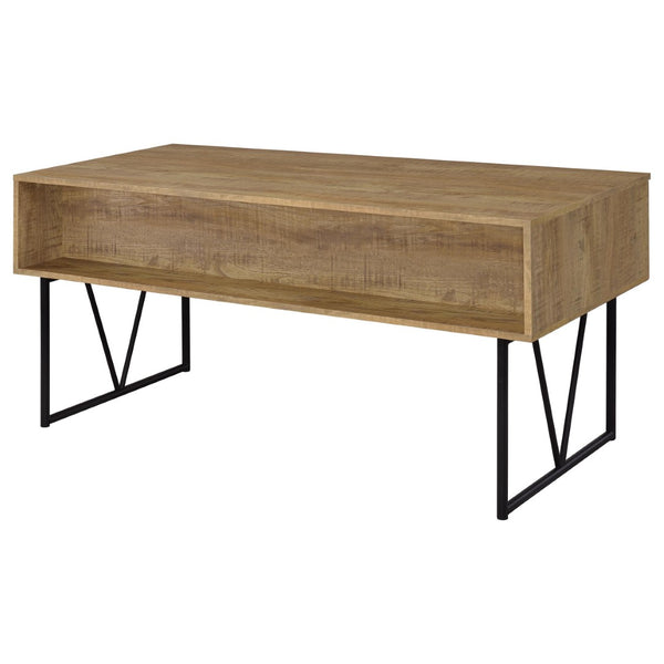 English Elm Vellun Mango Wood Grain Writing Desk with Four Drawers and Black Metal Base B062P507840