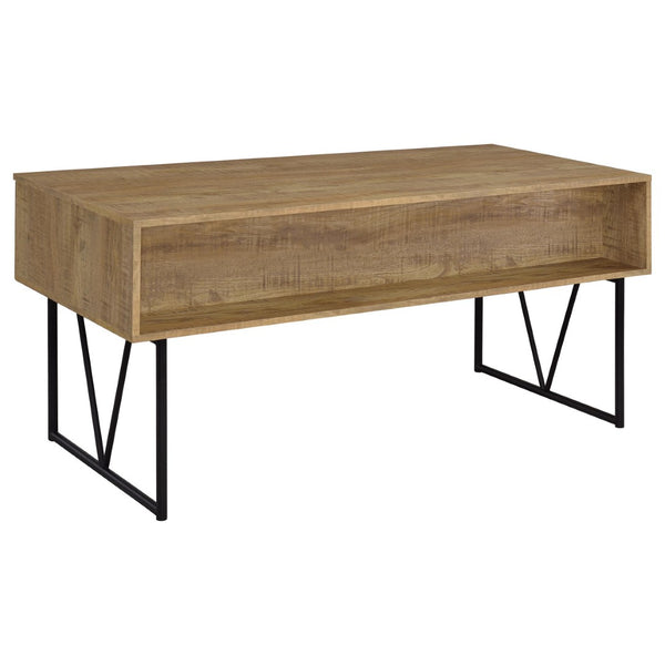 English Elm Vellun Mango Wood Grain Writing Desk with Four Drawers and Black Metal Base B062P507840