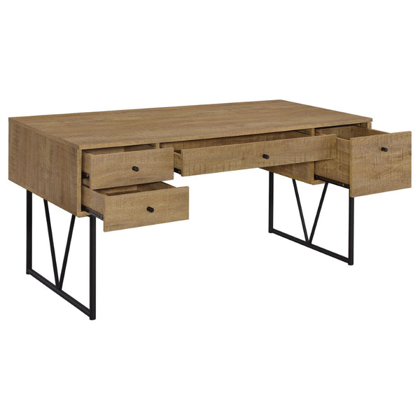 English Elm Vellun Mango Wood Grain Writing Desk with Four Drawers and Black Metal Base B062P507840