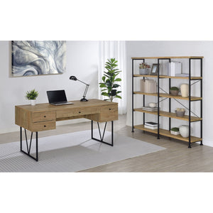 English Elm Vellun Industrial Wide Bookshelf with Black Metal Frame and Warm Mango Wood Shelving B062P507841