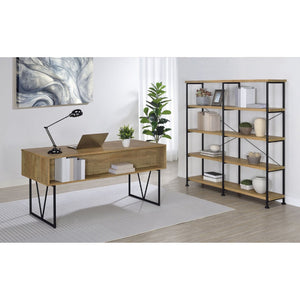 English Elm Vellun Industrial Wide Bookshelf with Black Metal Frame and Warm Mango Wood Shelving B062P507841