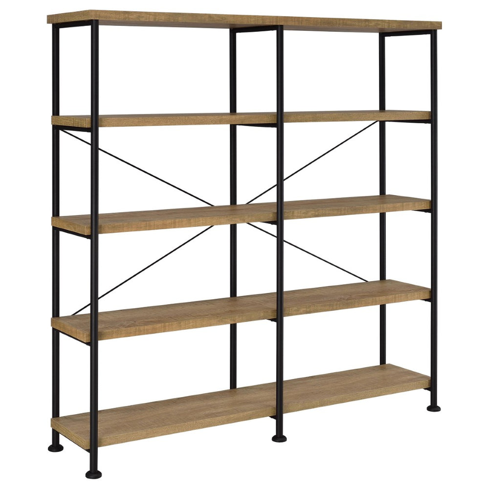 English Elm Vellun Industrial Wide Bookshelf with Black Metal Frame and Warm Mango Wood Shelving B062P507841