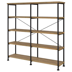 English Elm Vellun Industrial Wide Bookshelf with Black Metal Frame and Warm Mango Wood Shelving B062P507841