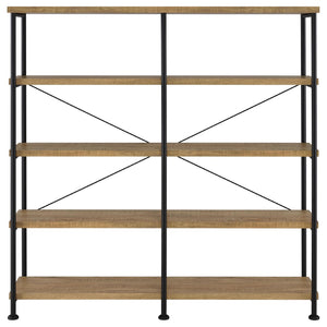 English Elm Vellun Industrial Wide Bookshelf with Black Metal Frame and Warm Mango Wood Shelving B062P507841