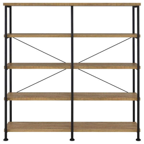 English Elm Vellun Industrial Wide Bookshelf with Black Metal Frame and Warm Mango Wood Shelving B062P507841