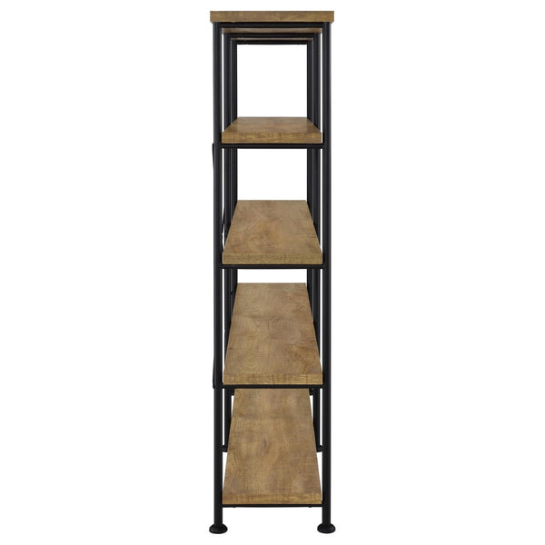 English Elm Vellun Industrial Wide Bookshelf with Black Metal Frame and Warm Mango Wood Shelving B062P507841