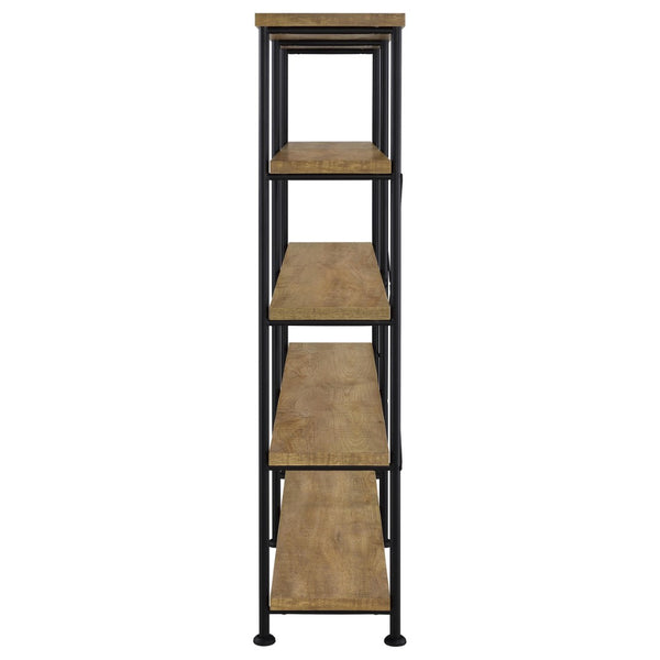English Elm Vellun Industrial Wide Bookshelf with Black Metal Frame and Warm Mango Wood Shelving B062P507841