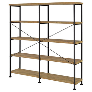 English Elm Vellun Industrial Wide Bookshelf with Black Metal Frame and Warm Mango Wood Shelving B062P507841