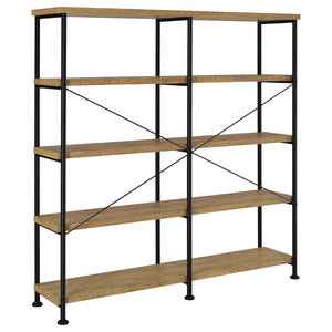 English Elm Vellun Industrial Wide Bookshelf with Black Metal Frame and Warm Mango Wood Shelving B062P507841