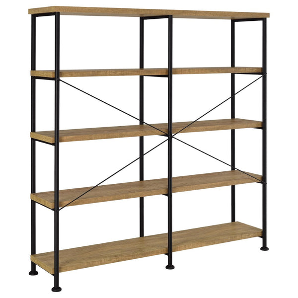 English Elm Vellun Industrial Wide Bookshelf with Black Metal Frame and Warm Mango Wood Shelving B062P507841