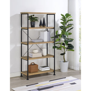 English Elm Vellun Industrial Open Bookcase with X-brace Metal Frame and Warm Wood Shelving B062P507843