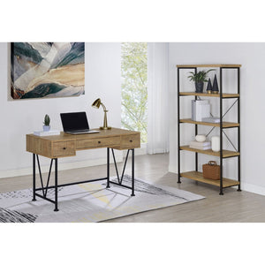 English Elm Vellun Industrial Open Bookcase with X-brace Metal Frame and Warm Wood Shelving B062P507843