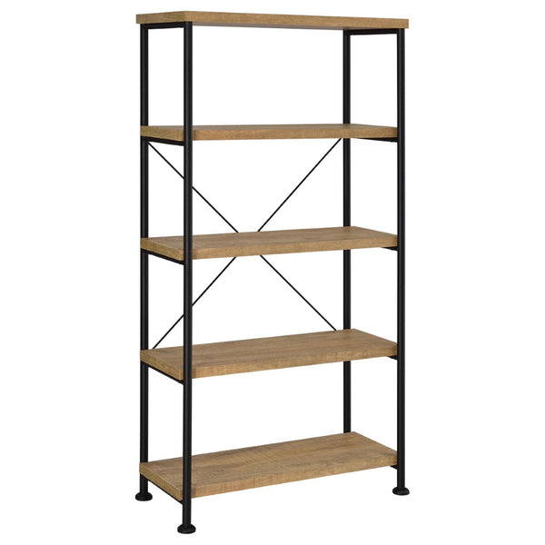 English Elm Vellun Industrial Open Bookcase with X-brace Metal Frame and Warm Wood Shelving B062P507843