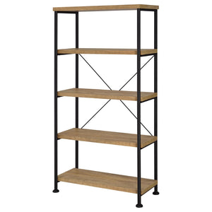 English Elm Vellun Industrial Open Bookcase with X-brace Metal Frame and Warm Wood Shelving B062P507843