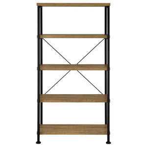 English Elm Vellun Industrial Open Bookcase with X-brace Metal Frame and Warm Wood Shelving B062P507843
