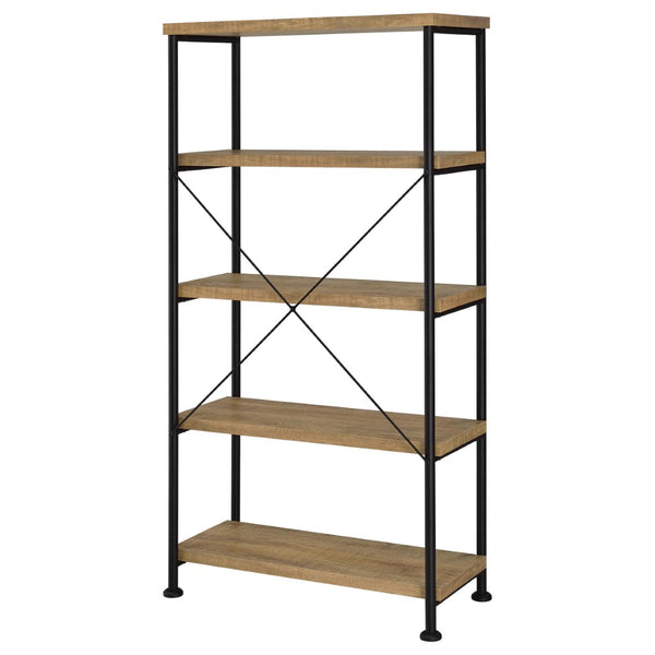 English Elm Vellun Industrial Open Bookcase with X-brace Metal Frame and Warm Wood Shelving B062P507843