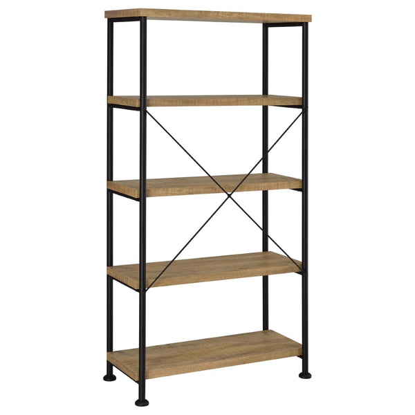 English Elm Vellun Industrial Open Bookcase with X-brace Metal Frame and Warm Wood Shelving B062P507843