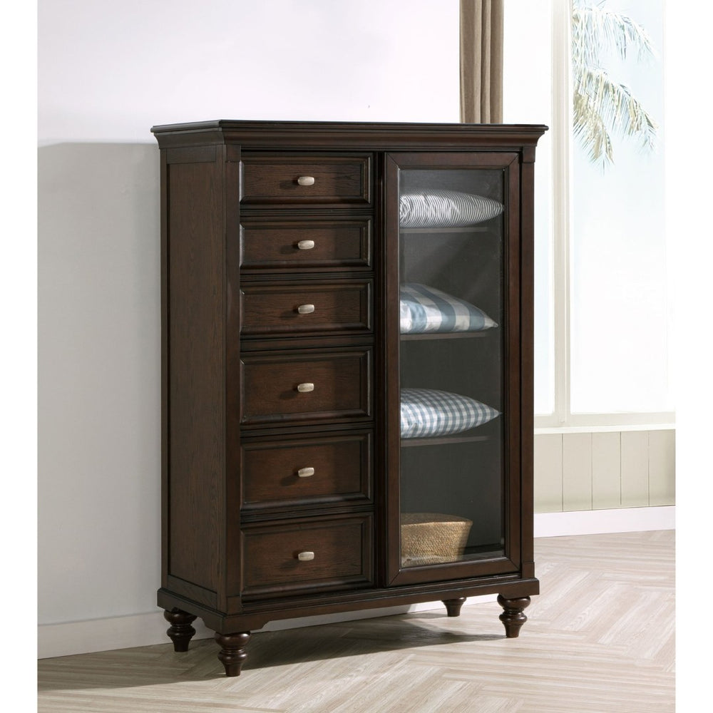 English Elm Berwick Six Drawer Chest with Glass Cabinet Door Oak Veneer Bedroom Storage B062P507844