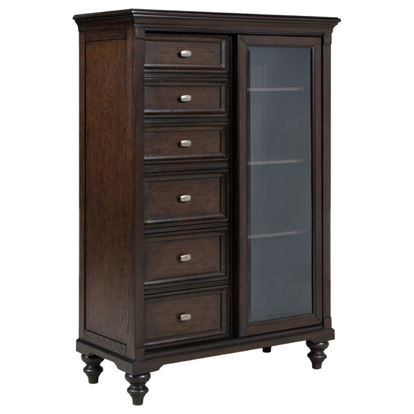English Elm Berwick Six Drawer Chest with Glass Cabinet Door Oak Veneer Bedroom Storage B062P507844