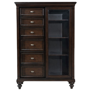 English Elm Berwick Six Drawer Chest with Glass Cabinet Door Oak Veneer Bedroom Storage B062P507844