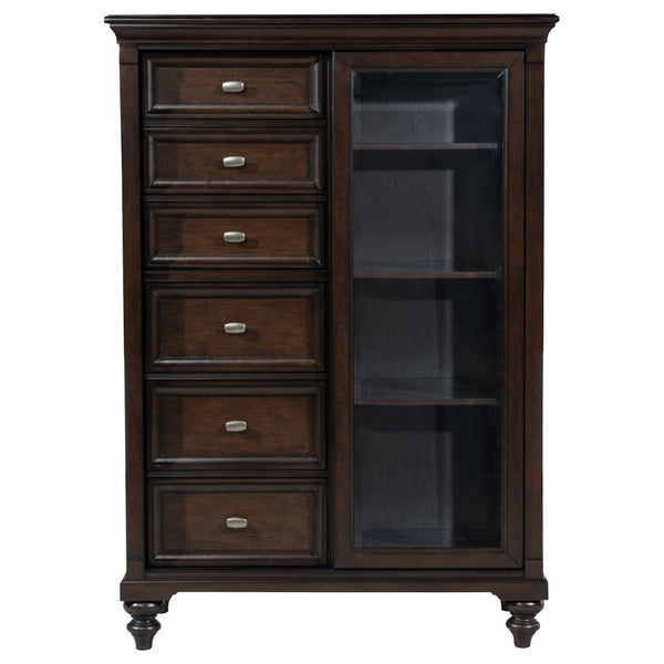 English Elm Berwick Six Drawer Chest with Glass Cabinet Door Oak Veneer Bedroom Storage B062P507844