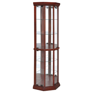 English Elm Jacob Corner Curio Cabinet with Mirrored Back and Six Glass Shelves in Warm Brown B062P509611