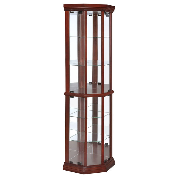 English Elm Jacob Corner Curio Cabinet with Mirrored Back and Six Glass Shelves in Warm Brown B062P509611