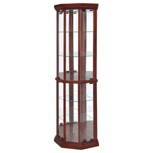 English Elm Jacob Corner Curio Cabinet with Mirrored Back and Six Glass Shelves in Warm Brown B062P509611