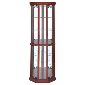 English Elm Jacob Corner Curio Cabinet with Mirrored Back and Six Glass Shelves in Warm Brown B062P509611