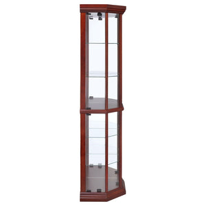 English Elm Jacob Corner Curio Cabinet with Mirrored Back and Six Glass Shelves in Warm Brown B062P509611