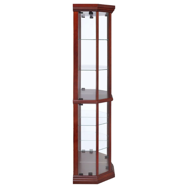 English Elm Jacob Corner Curio Cabinet with Mirrored Back and Six Glass Shelves in Warm Brown B062P509611