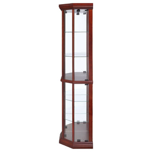 English Elm Jacob Corner Curio Cabinet with Mirrored Back and Six Glass Shelves in Warm Brown B062P509611