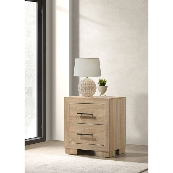 English Elm Merritt Two Drawer Nightstand with Oak Finish Antique Nickel Pulls for Modern Bedrooms B062P509614