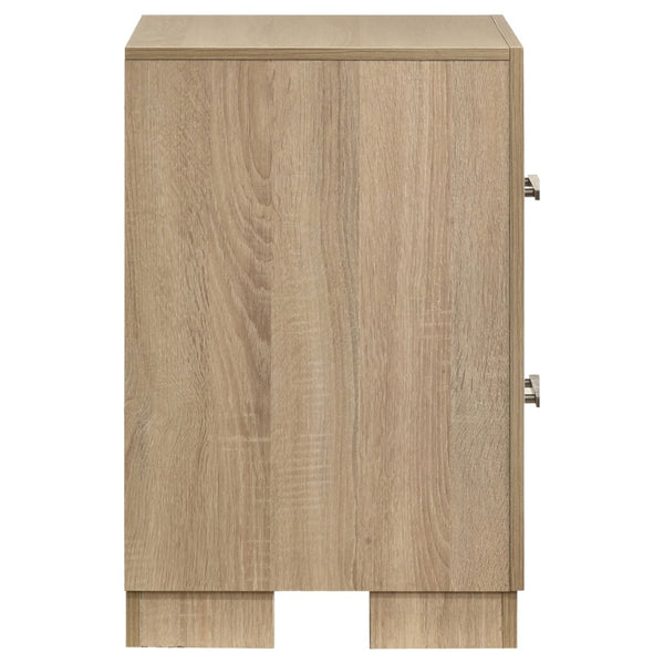 English Elm Merritt Two Drawer Nightstand with Oak Finish Antique Nickel Pulls for Modern Bedrooms B062P509614