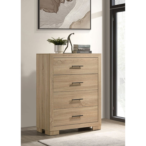 English Elm Merritt Four Drawer Chest with Light Oak Finish and Antique Nickel Hardware Bedroom Storage B062P509618