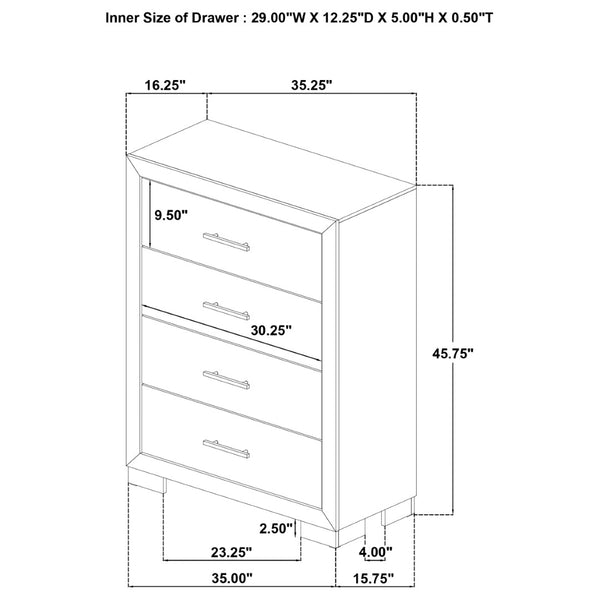 English Elm Merritt Four Drawer Chest with Light Oak Finish and Antique Nickel Hardware Bedroom Storage B062P509618