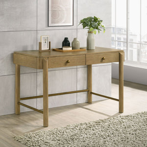 English Elm Benson Sand Wash Vanity Desk with Ash Veneer Brass Knobs and Slim Metal Legs B062P509648