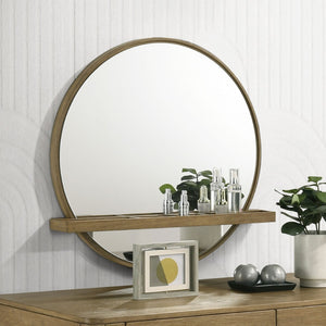 English Elm Benson Sand Wash Round Wall Mirror with Integrated Shelf for Vanity Decor B062P509649