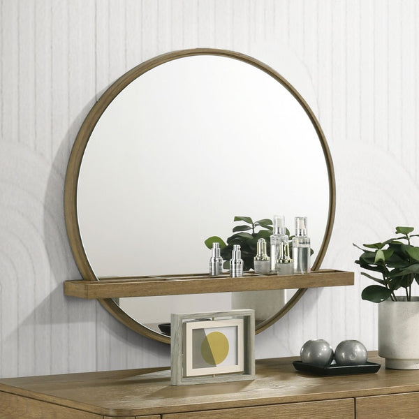 English Elm Benson Sand Wash Round Wall Mirror with Integrated Shelf for Vanity Decor B062P509649