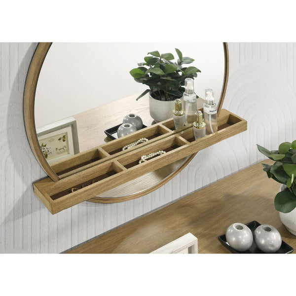 English Elm Benson Sand Wash Round Wall Mirror with Integrated Shelf for Vanity Decor B062P509649